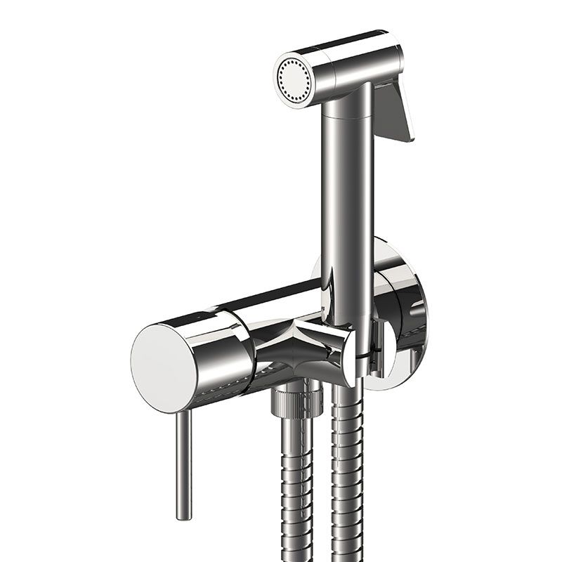 Built-in shut-off mixer with shower holder/water punch on flange, shutoff handshower, all in brass. Flexible hose cm 120.
EXPOSED COMPONENTS ONLY to be combined with the built-in box art. WBOX645 (built-in components only). by Daniel Rubinetterie