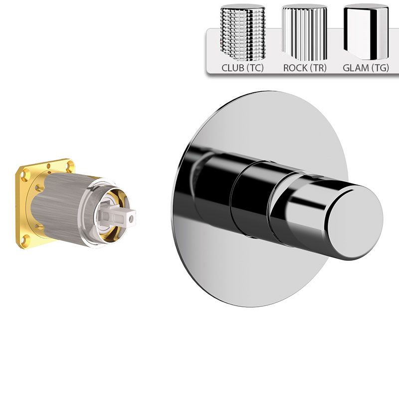 Built-in bath/shower single-lever mixer, Trilogy series, without diverter, to be combined with the built-in box art. DANBOX. mm Ø 35 cartridge.
Item available on request with lever models: GLAM (TG), ROCK (TR), CLUB (TC). by Daniel Rubinetterie