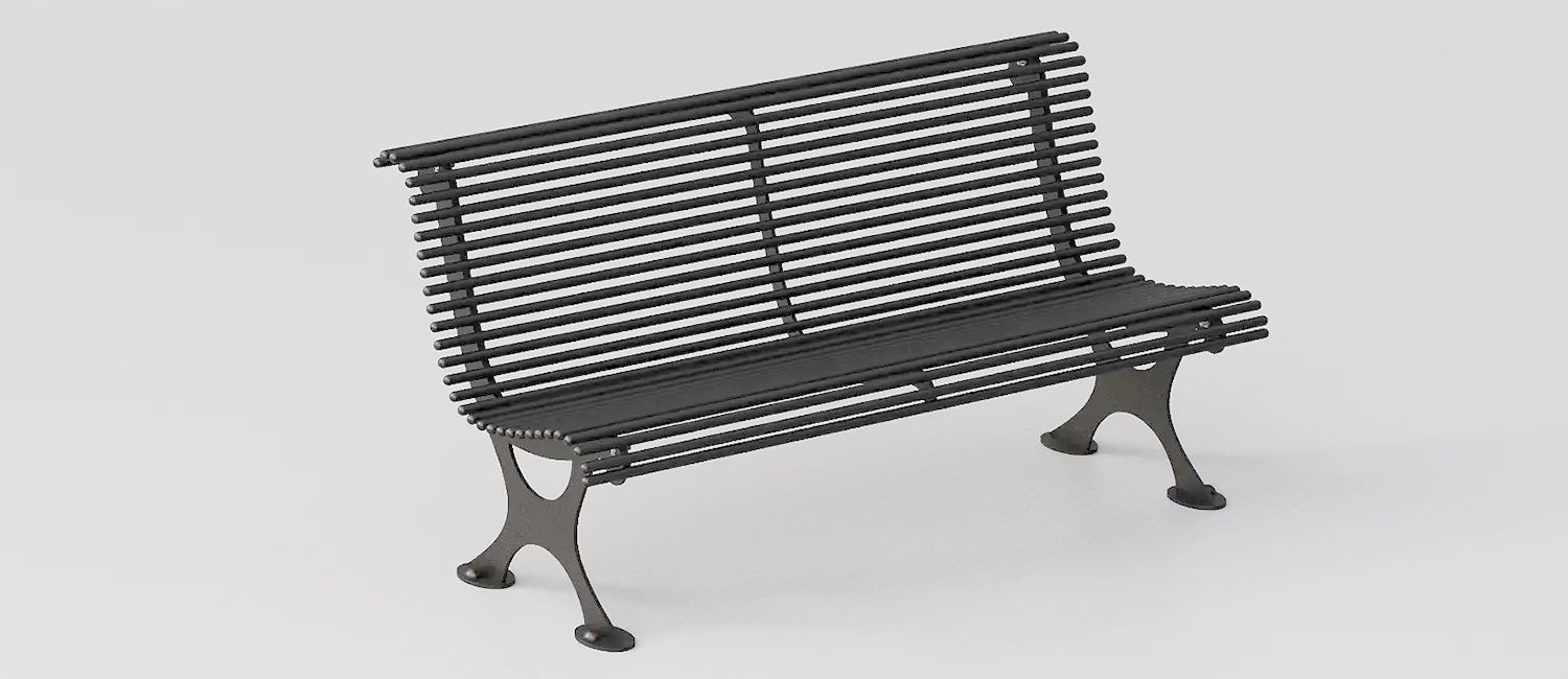 Bench "Antibes" in Steel with Carved Supports by DIMCAR