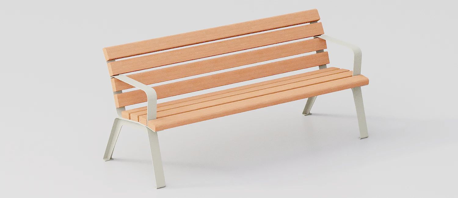 Bench "Betty" with Armrests and Okumè Wood Seat by DIMCAR
