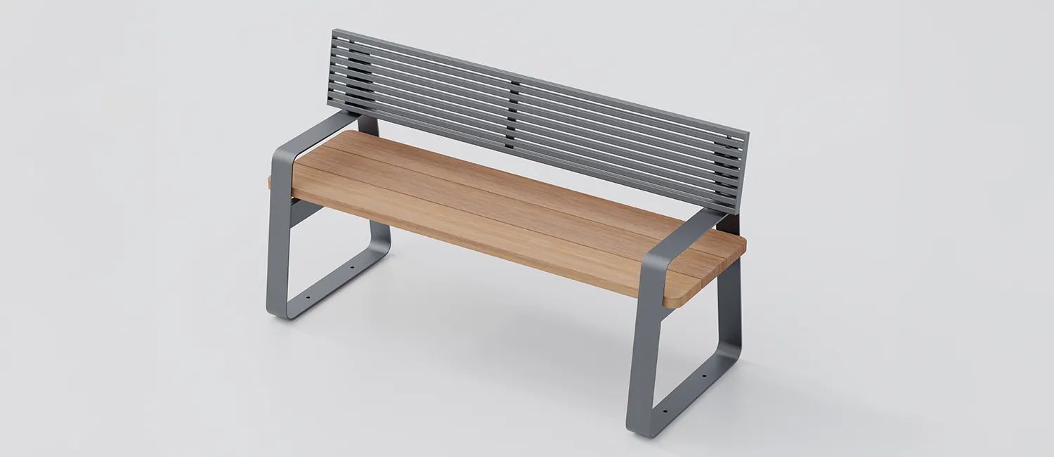 Bench "Easy Mix" with Wood Seat and Steel Backrest by DIMCAR