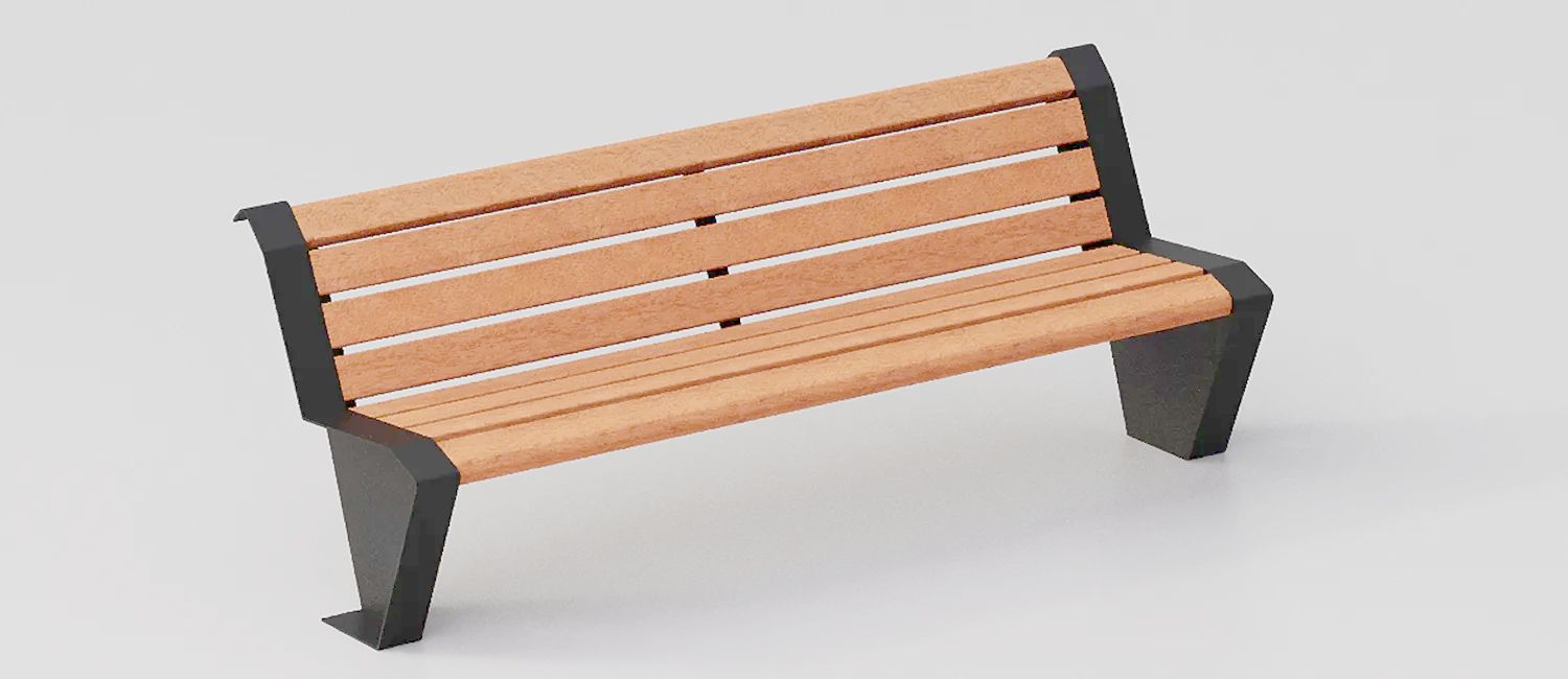 Bench "Essenza" in Okumè Wood and Steel by DIMCAR