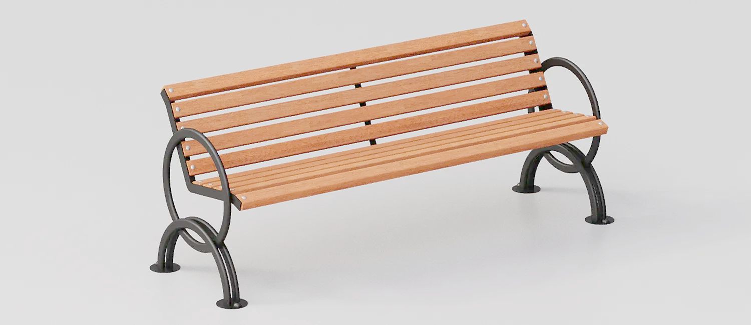 Bench "Lesina" with Steel Armrests and Wood Seat by DIMCAR