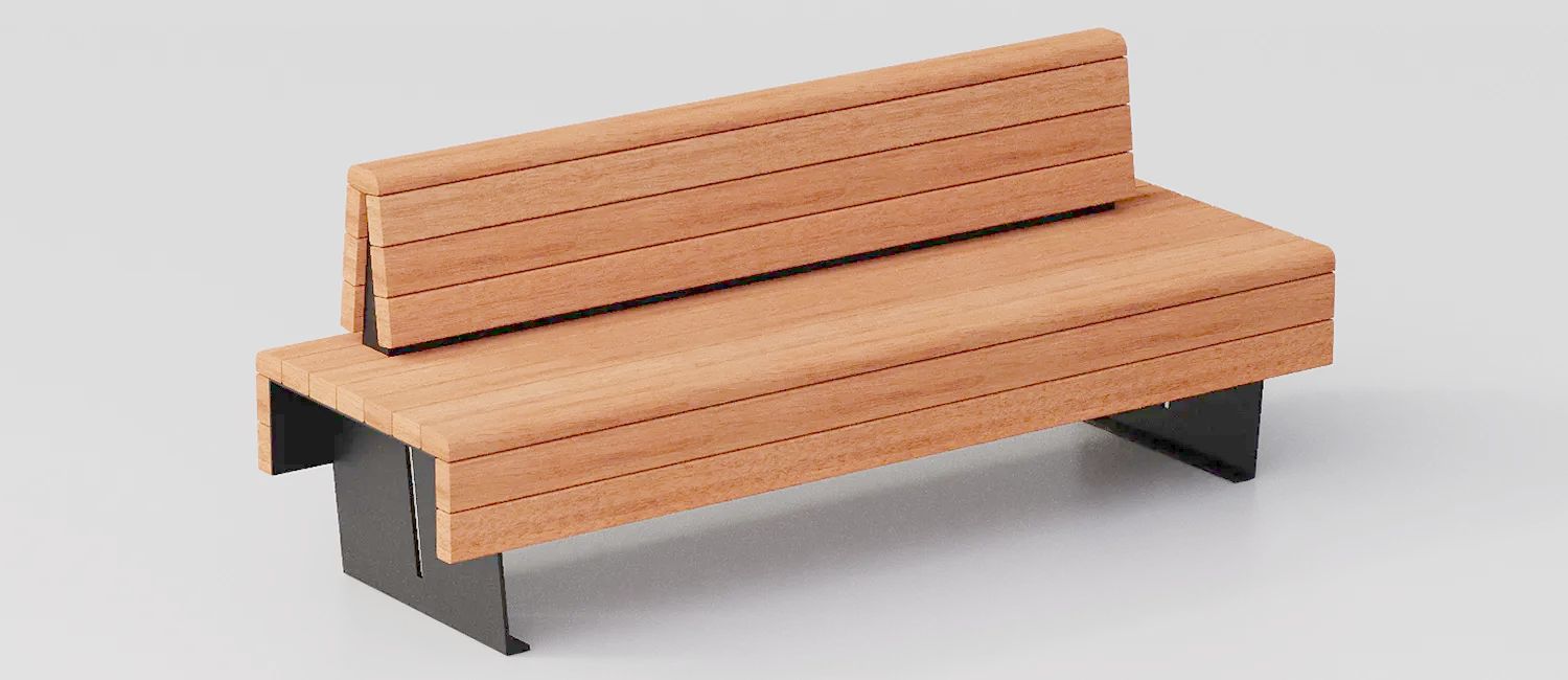Designer Bench "Flea" in Okumè Wood and Steel by DIMCAR