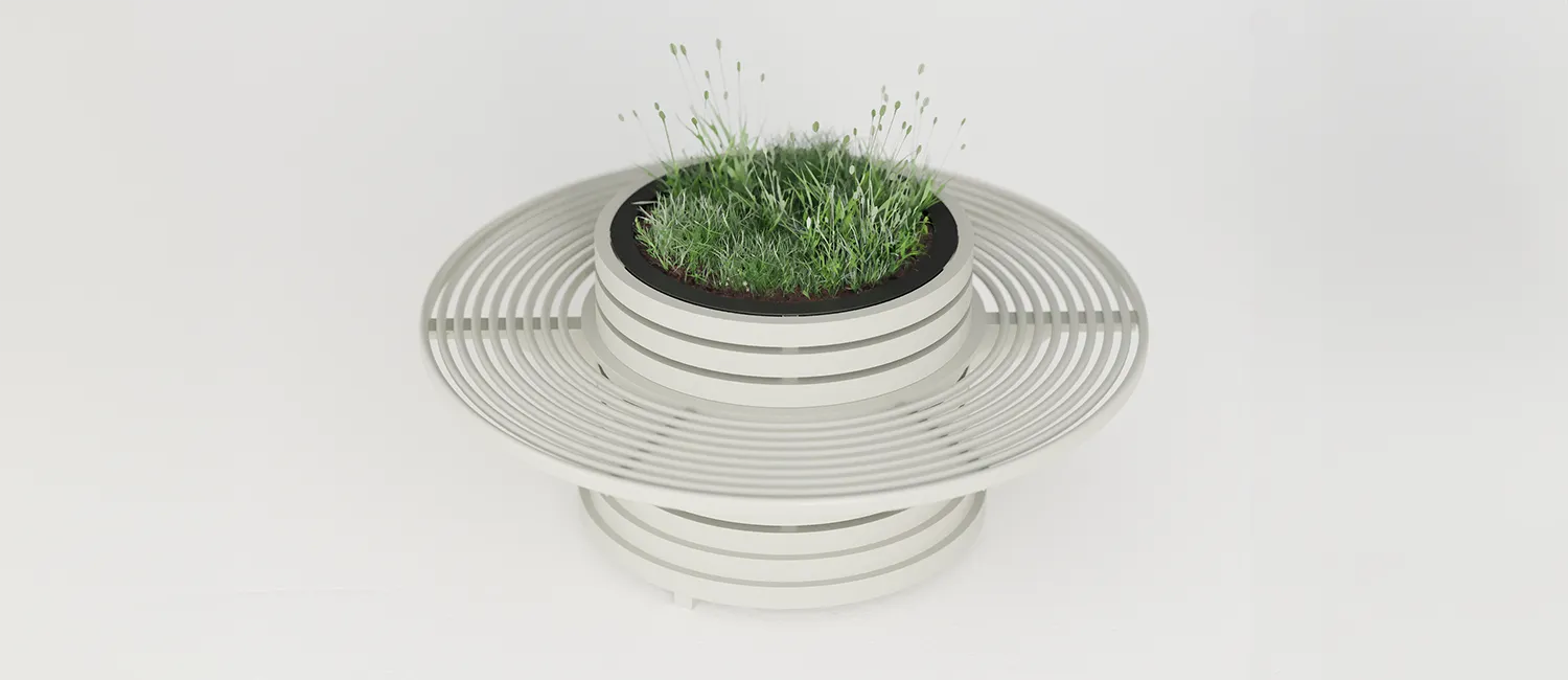 Planter "Versilia" with Integrated Circular Steel Bench by DIMCAR
