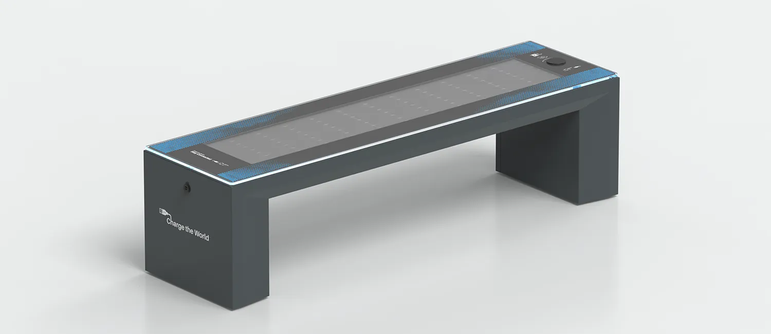 Smart Bench "Rays" with Solar, USB, and Wireless Charging by DIMCAR