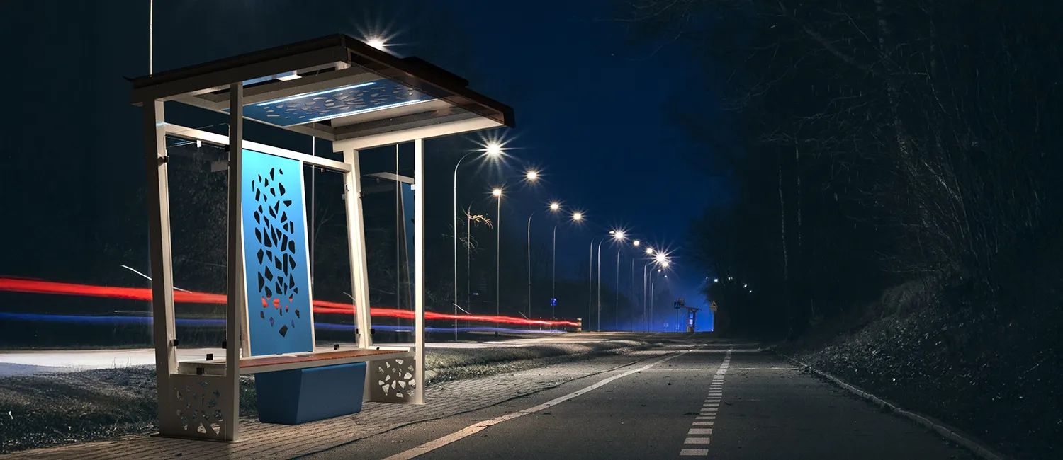 Solar Powered Bus Shelter "Komete Solar" with USB & Wireless Charging by DIMCAR