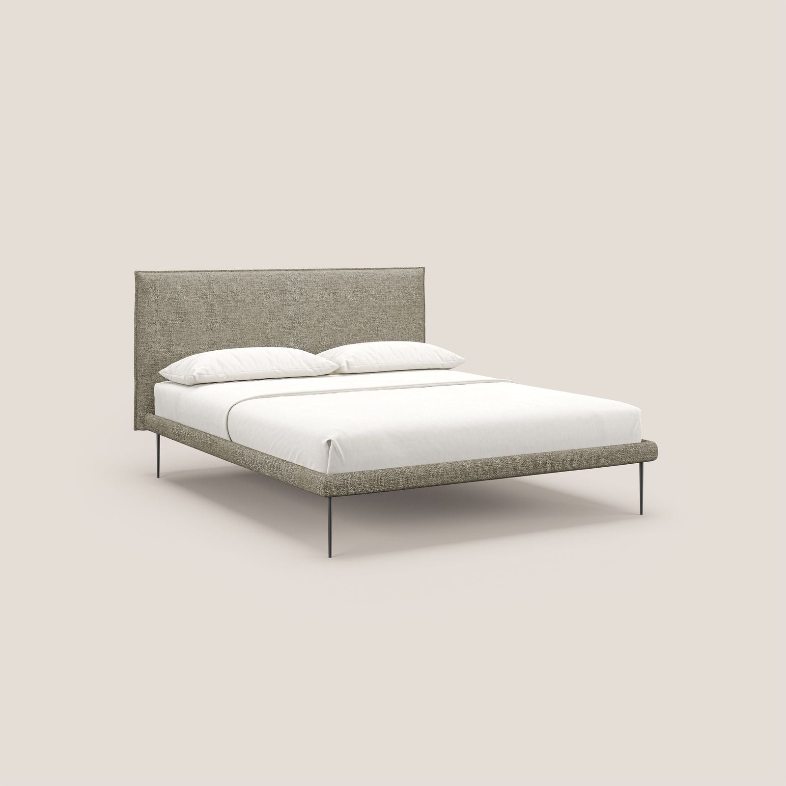 Theo bed upholstered modern per mattress 140x190 cm removable-cover with feet high in metal in fabric water-repellent by Divani Store