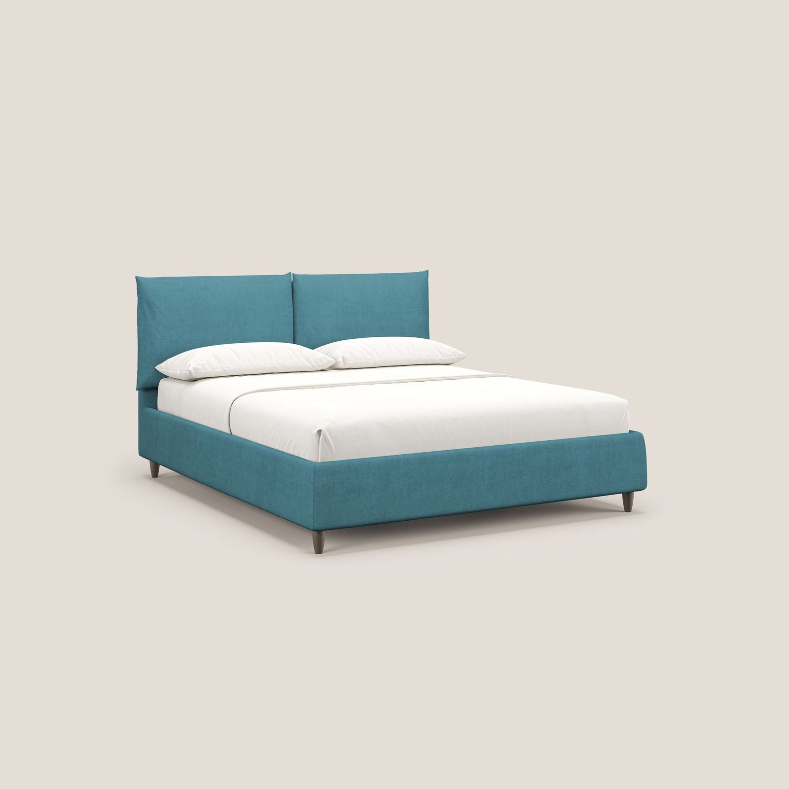 Mariana letto imbottito contenitore con cuscini in tessuto impermeabile T02 petrolio by Divani Store