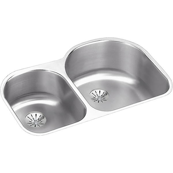 Lustertone® Classic Stainless Steel 31-1/4" x 20" x 10" Offset 40/60 Double Bowl Undermount Sink Kit by Elkay