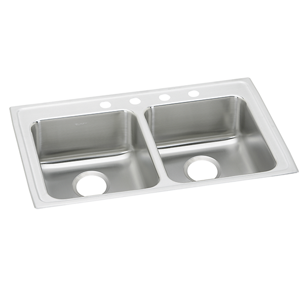 Lustertone® Classic Stainless Steel 33" x 19-1/2" x 4" Equal Double Bowl Drop-in ADA Sink by Elkay