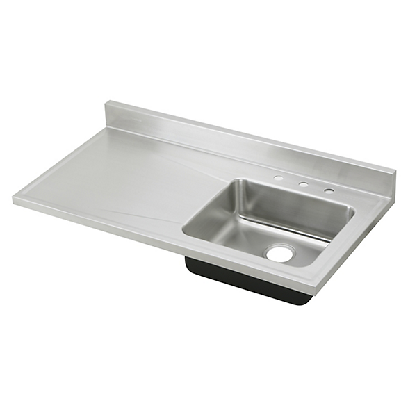 Lustertone® Classic Stainless Steel 48" x 25" x 7-1/2" 3-Hole Single Bowl Sink Top w/Left Drainboard by Elkay