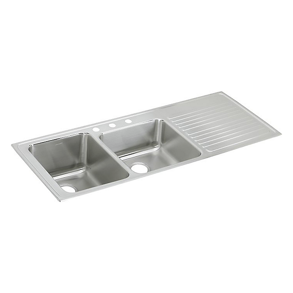 Lustertone® Classic Stainless Steel 54" x 22" x 10" Offset 60/40 Double Bowl Drop-in Sink w/Drainboard by Elkay
