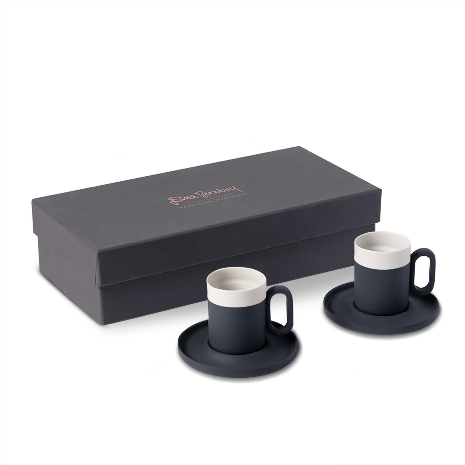 Capsule Espresso Cup With Saucer Set Of 2 Black - Black & Ivory by Esma Dereboy