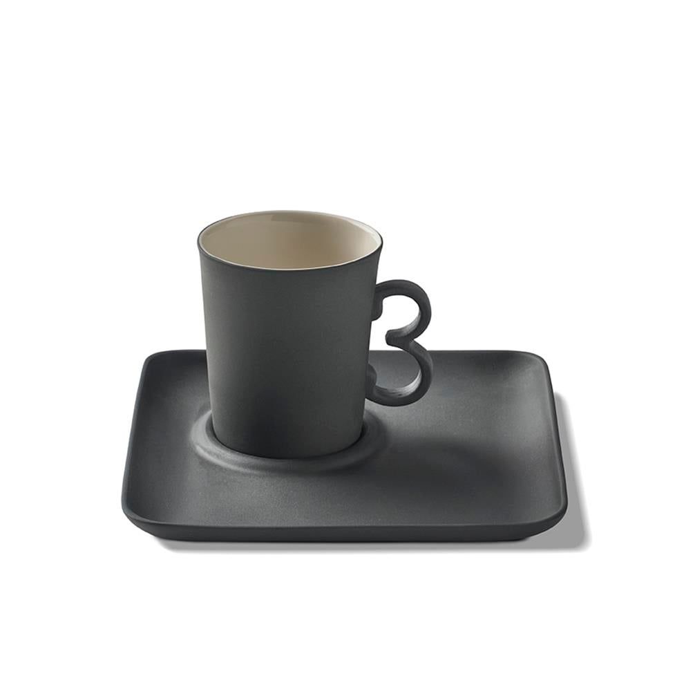 Figures Espresso Cup With Saucer Handle 3 Black - Black & Ivory by Esma Dereboy