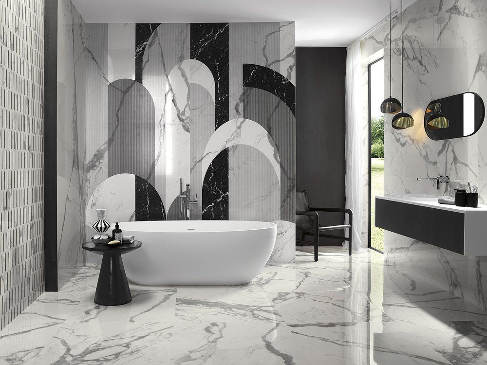 CARRARA SUPERIORE / NERO ELEGANTE ARCHS MOSAICO Roma gold by FAP ceramiche