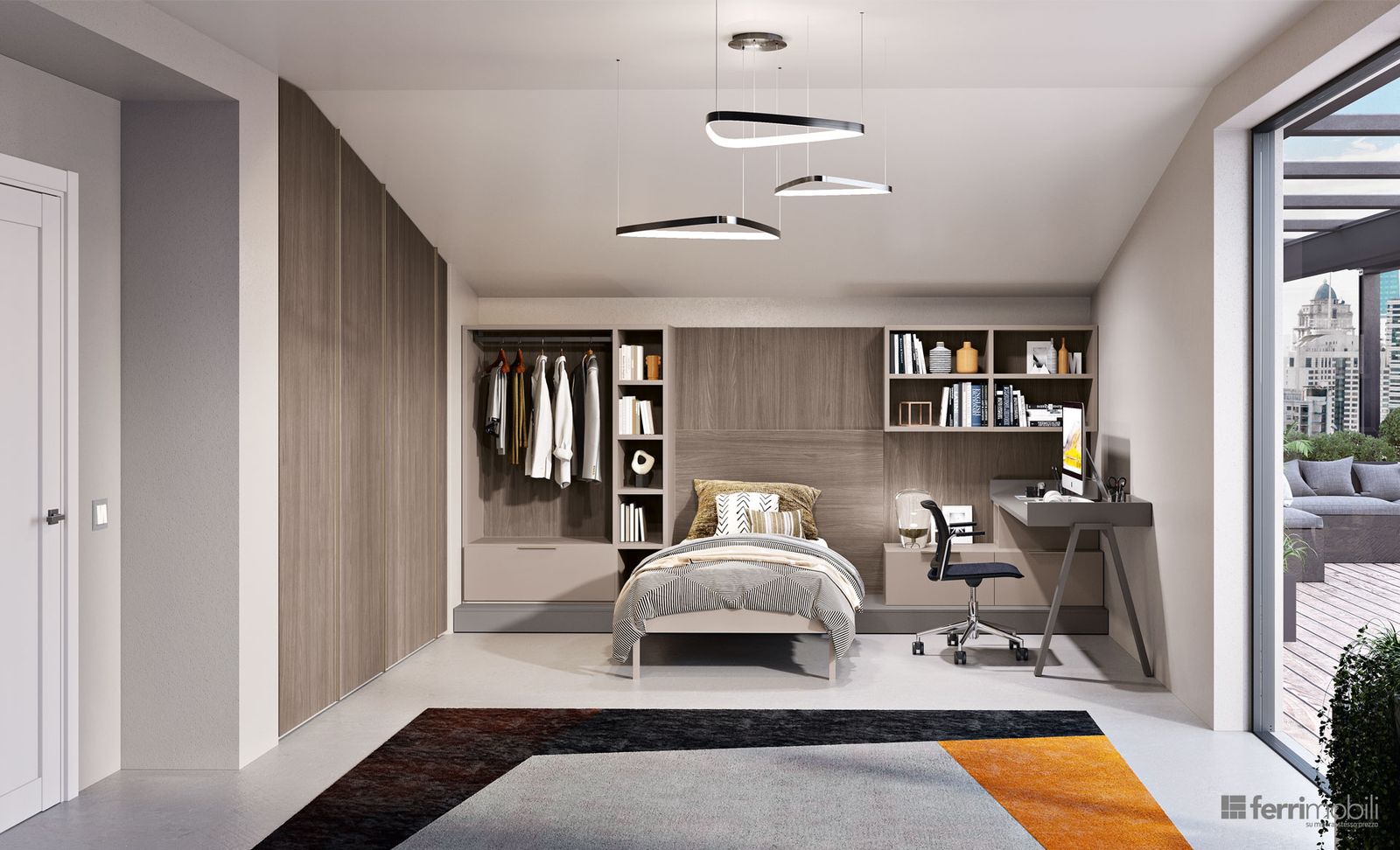 Cameretta mansarda armadio e letto – Composizione 118 by Ferrimobili