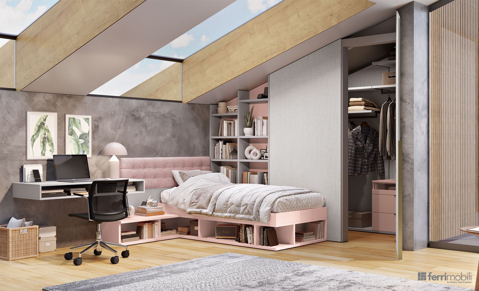 Cameretta mansarda e letto – Composizione 111 by Ferrimobili