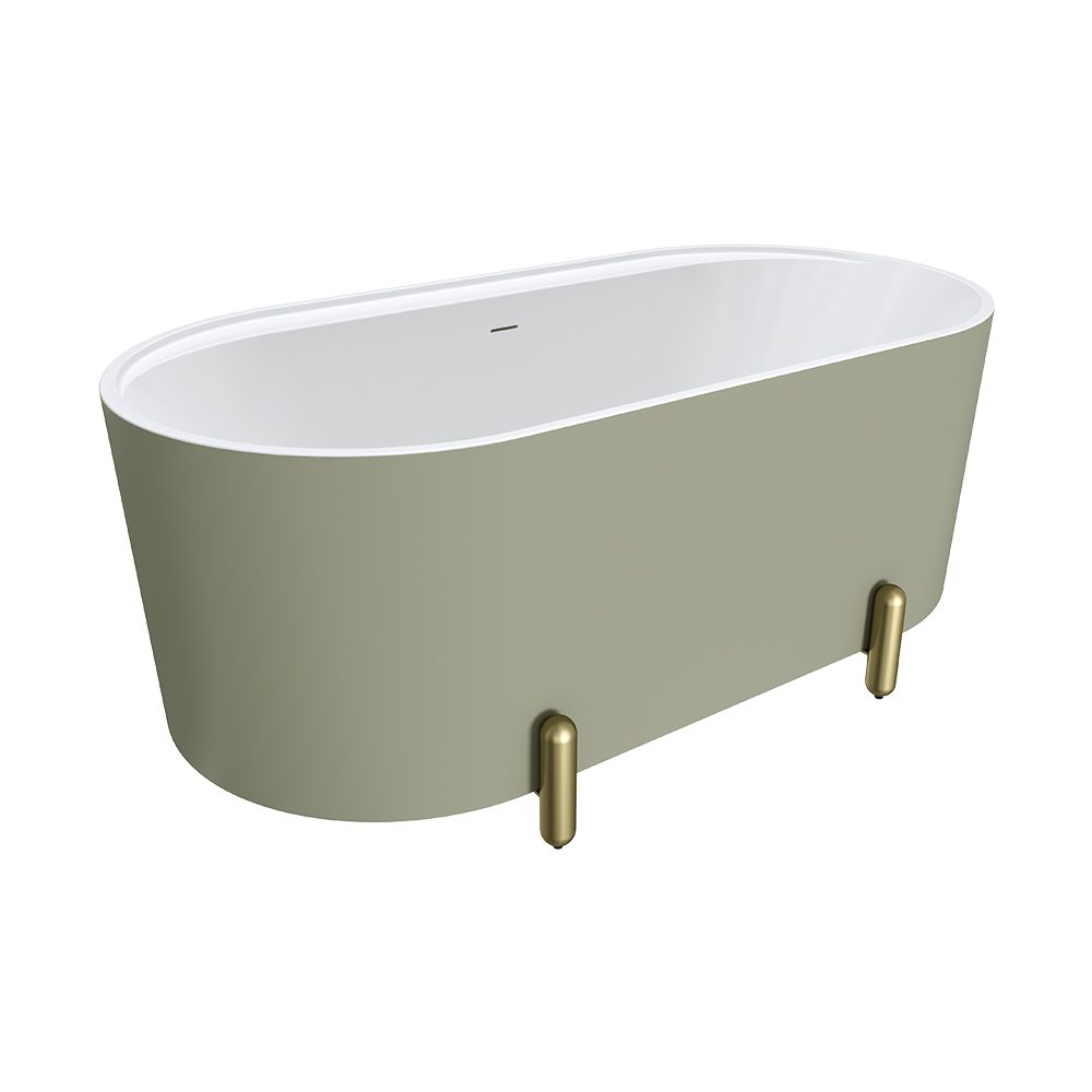 Aluca Freestanding Bath, 1500mm Matte Olive with Urban Brass Legs with overflow by Fienza