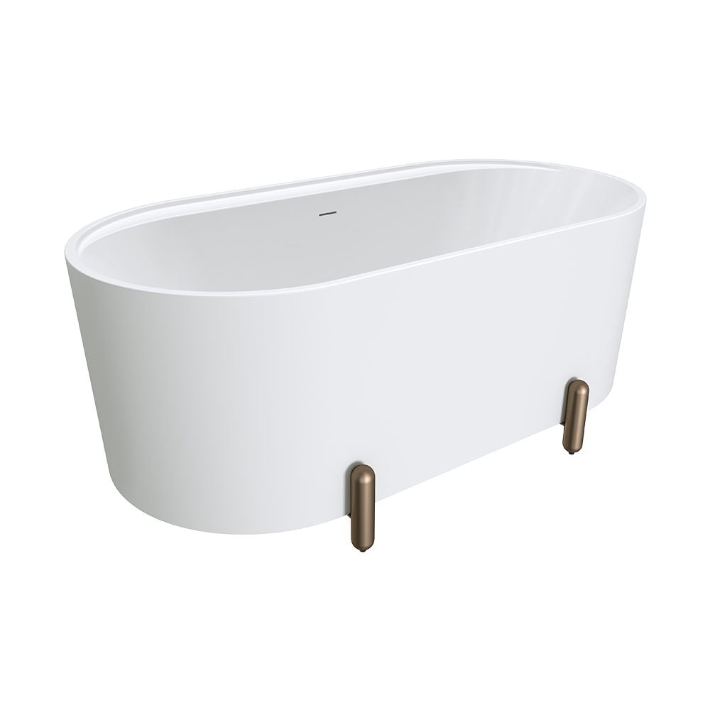 Aluca Freestanding Bath, 1500mm Matte White with Brushed Copper Legs with overflow by Fienza