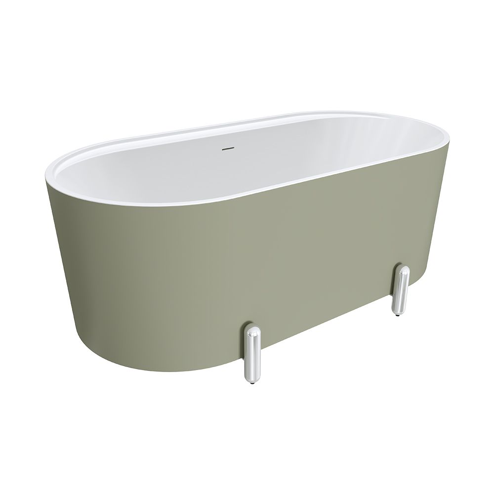 Aluca Freestanding Bath,1500mm Matte Olive with Chrome Legs with overflow by Fienza