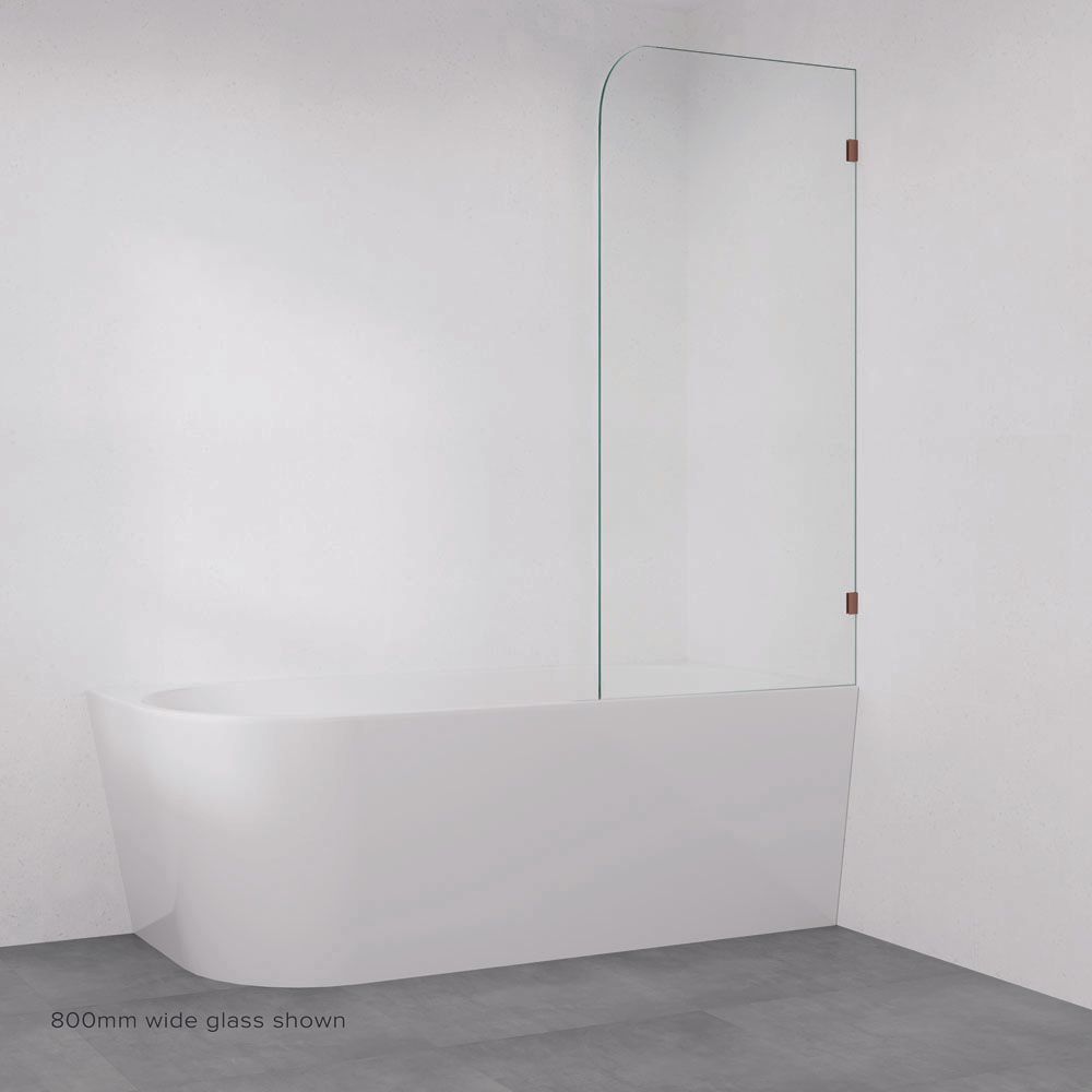 Curved Edge Fixed Frameless Glass Bath Panel, Brushed Copper by Fienza