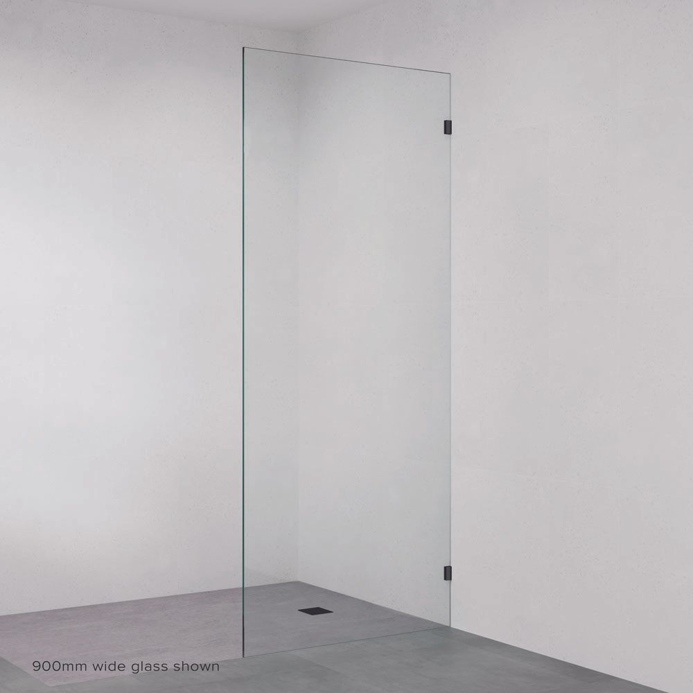 Rectangular Fixed Frameless Glass Shower Panel, Matte Black by Fienza