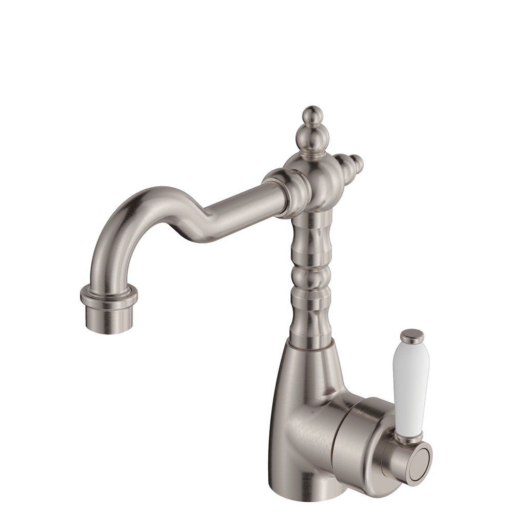Eleanor Shepherds Crook Basin Mixer, Brushed Nickel / Ceramic by Fienza