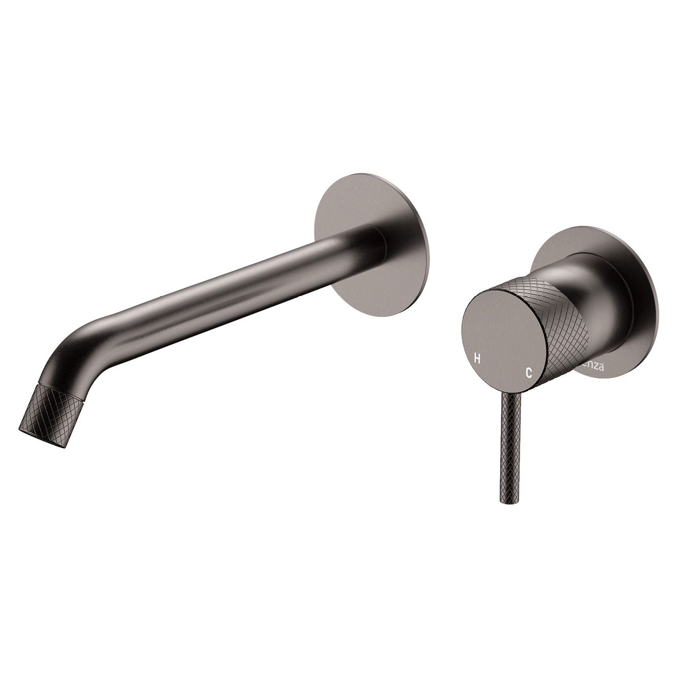 Axle Wall Basin/Bath Mixer Set, Round Plates, 200mm Outlet, Gun Metal by Fienza