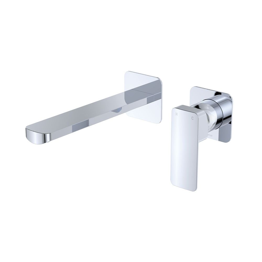 Tono Basin/Bath Wall Mixer Set, Square Plates, 200mm Outlet, Chrome by Fienza