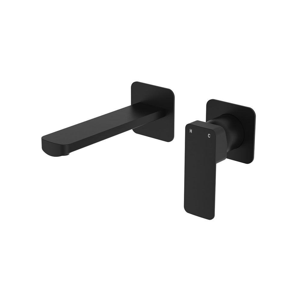 Tono Basin/Bath Wall Mixer Set, Square Plates, 160mm Outlet, Matte Black by Fienza