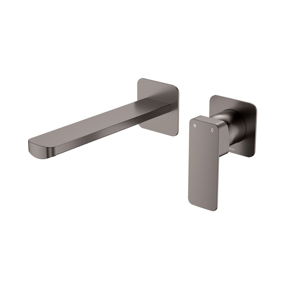 Tono Basin/Bath Wall Mixer Set, Square Plates, 200mm Outlet, Gun Metal by Fienza