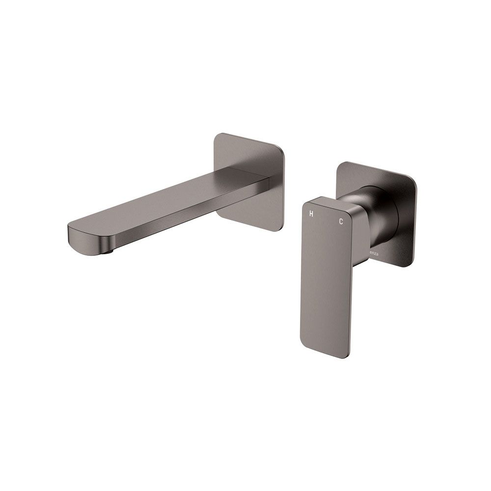 Tono Basin/Bath Wall Mixer Set, Square Plates, 160mm Outlet, Gun Metal by Fienza