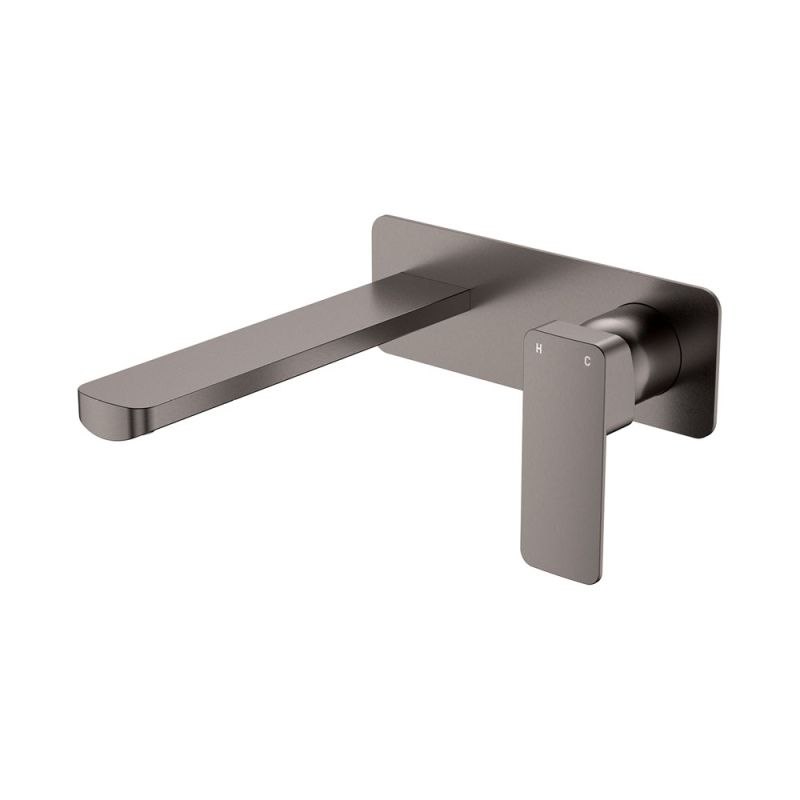 Tono Basin/Bath Wall Mixer Set, Rectangular Plate, 200mm Outlet, Gun Metal by Fienza