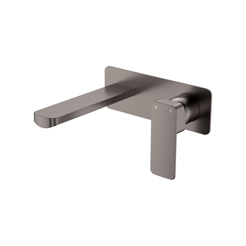 Tono Basin/Bath Wall Mixer Set, Rectangular Plate, 160mm Outlet, Gun Metal by Fienza