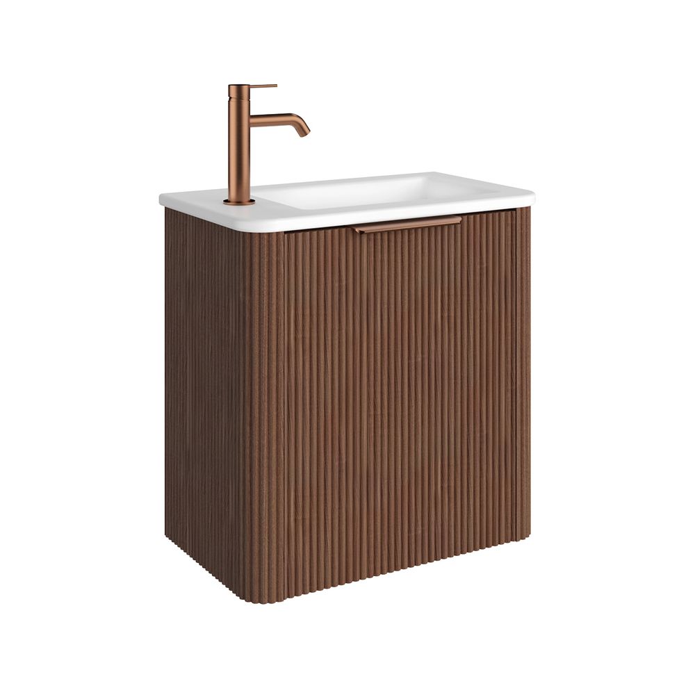 Minka Mini 550 Wall-Hung Vanity, Left Hand Tap, Walnut by Fienza