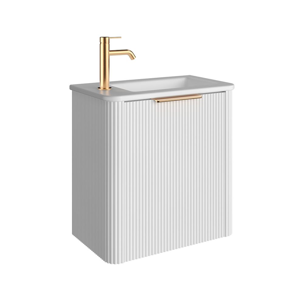Minka Mini 550 Wall-Hung Vanity, Left Hand Tap, Satin White by Fienza