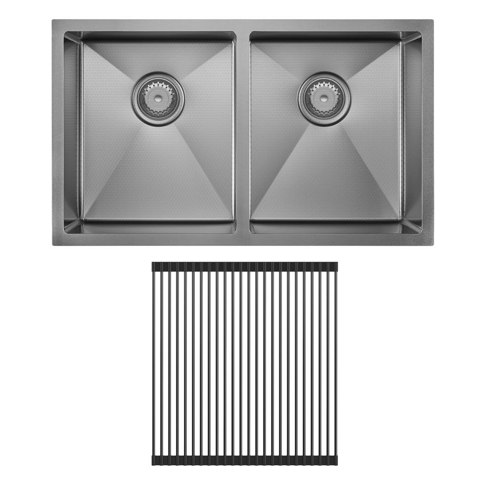 Hana Anti-Scratch 27L/27L Double Kitchen Sink Kit, PVD Gun Metal by Fienza