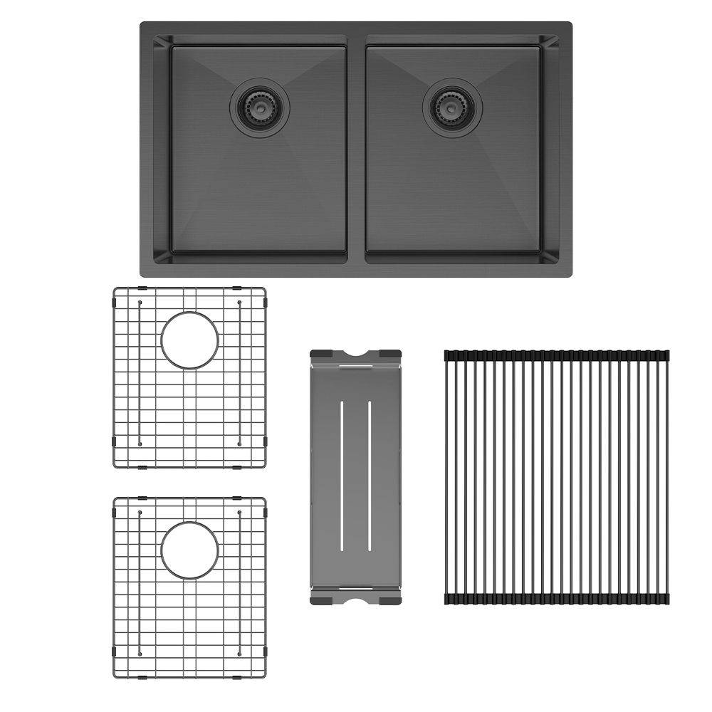 Hana 27L/27L Double Kitchen Sink Kit, PVD Carbon Metal by Fienza