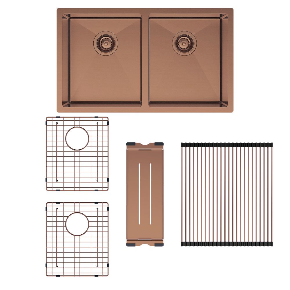 Hana 27L/27L Double Kitchen Sink Kit, Brushed Copper by Fienza