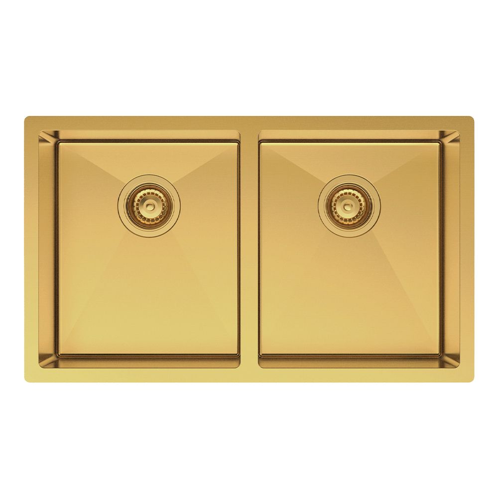 Hana 27L/27L Double Kitchen Sink, PVD Rugged Brass by Fienza