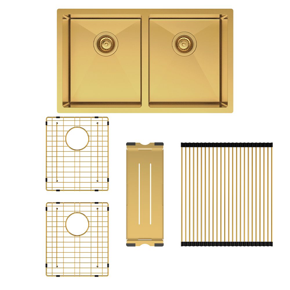 Hana 27L/27L Double Kitchen Sink Kit, PVD Rugged Brass by Fienza