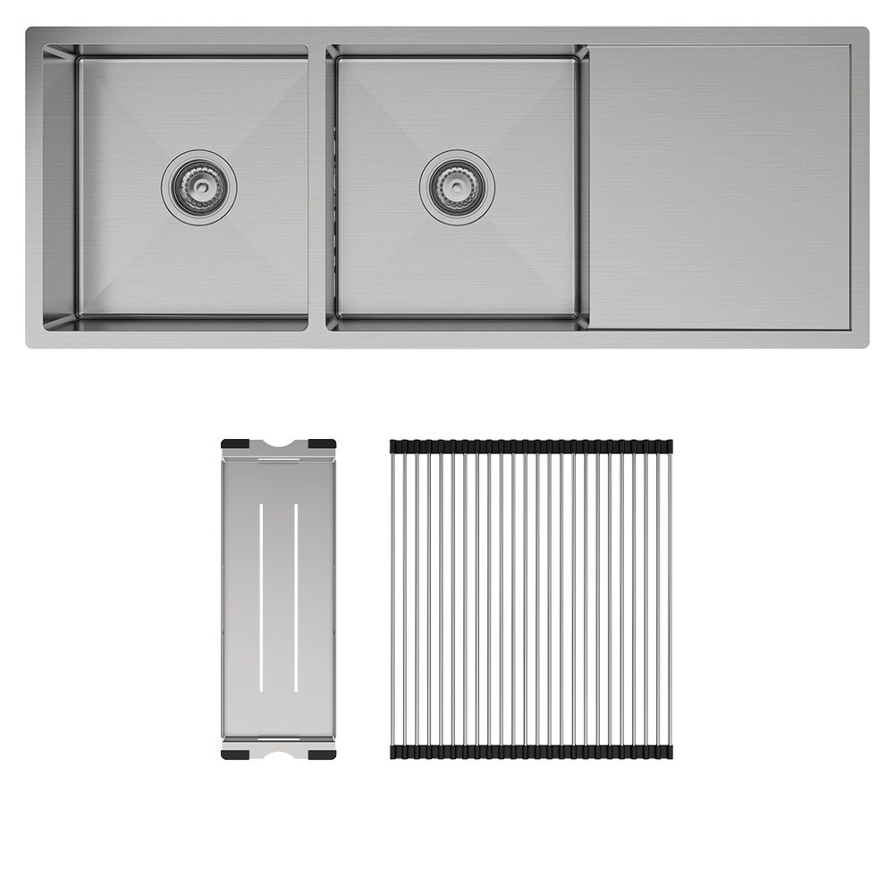 Hana 29L/29L Double Kitchen Sink with Drainer Kit by Fienza