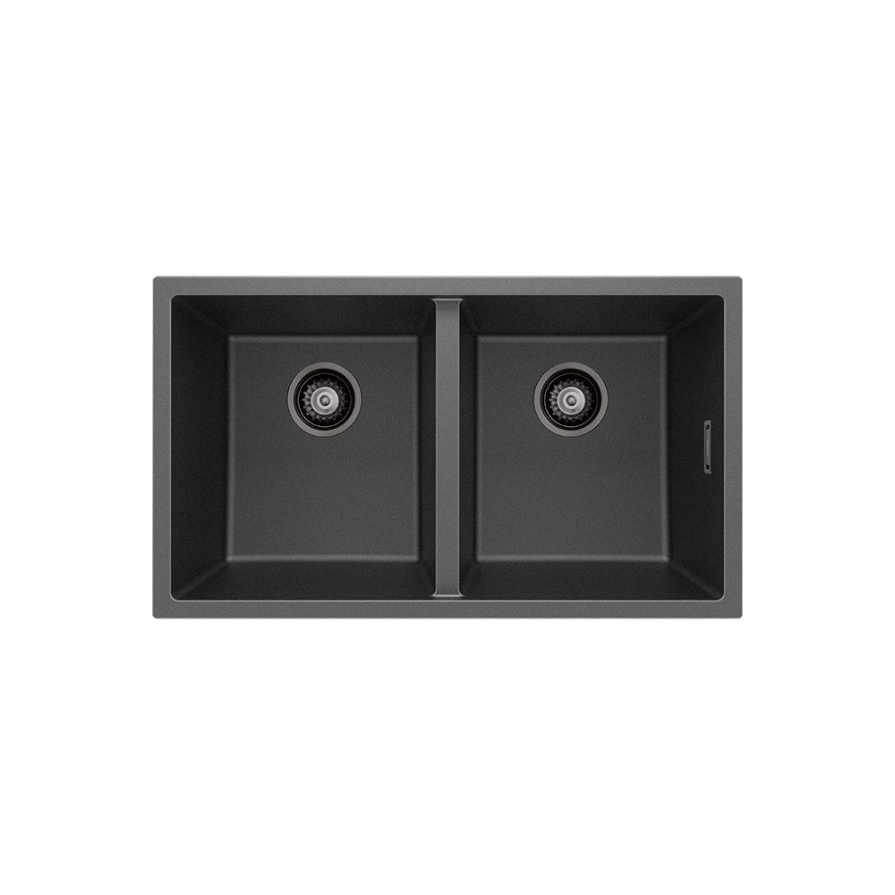 Kuro Granite 34L/34L Double Bowl Kitchen Sink, Matte Black by Fienza