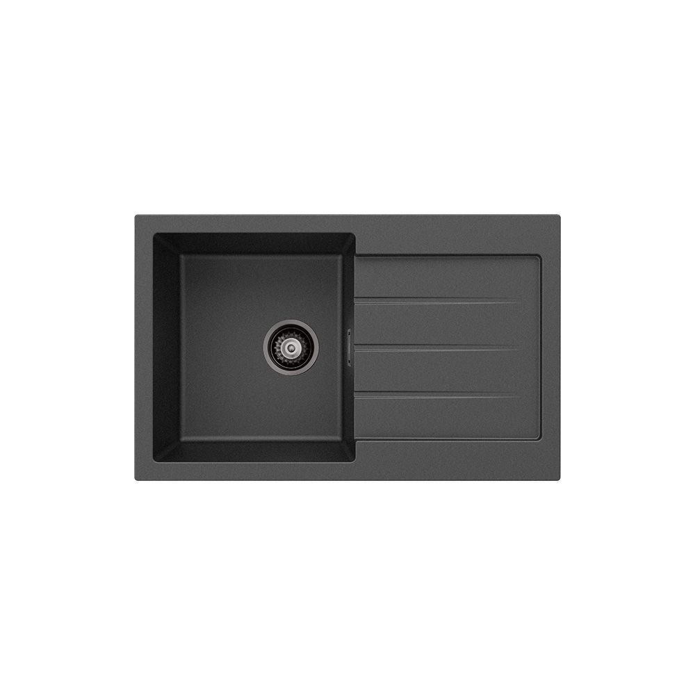 Kuro Granite 32L Single Kitchen Sink with Drainer, Matte Black by Fienza