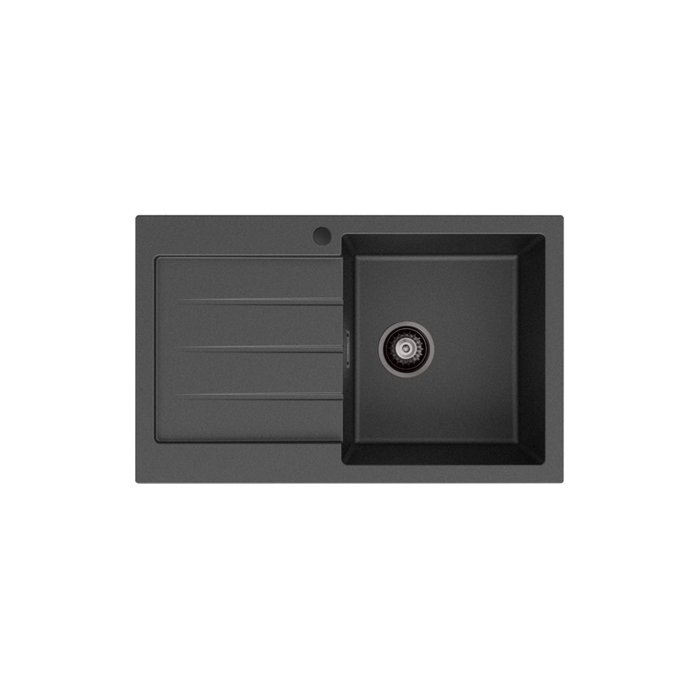 Kuro Granite 32L Single Kitchen Sink with Drainer, Right Bowl, Matte Black by Fienza
