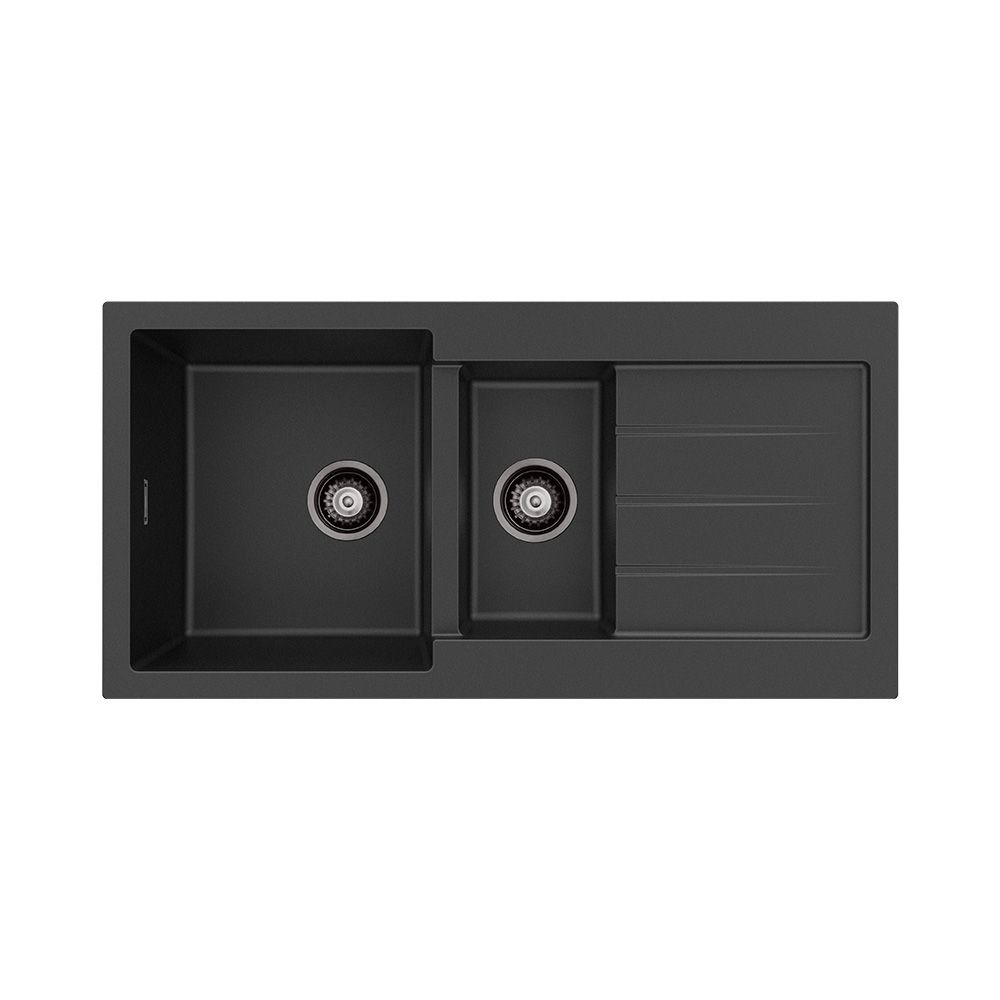 Kuro Granite32L/14L Double Kitchen Sink with Drainer, Matte Black by Fienza