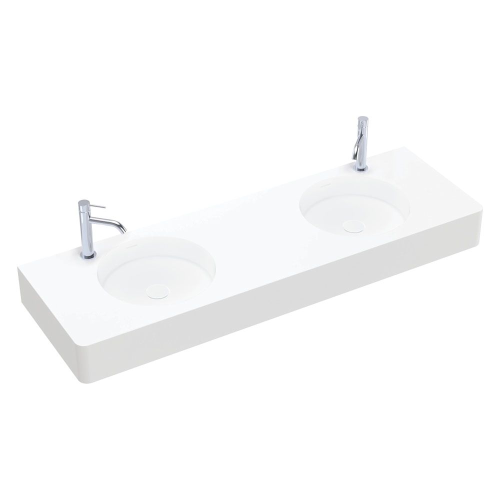 Encanto 1400 Solid Surface Wall Basin, Double Bowl, 2 Tap Holes by Fienza