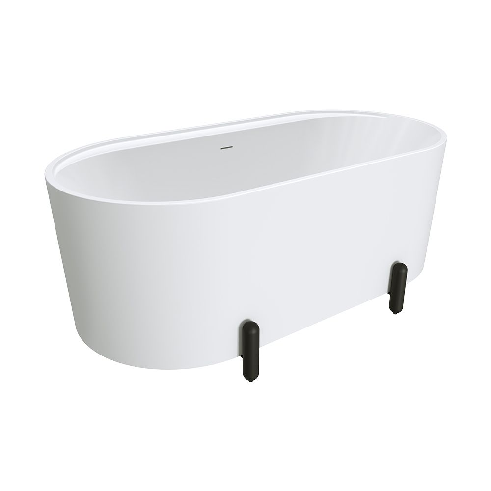 Aluca Freestanding Bath, 1500mm Matte White with Matte Black Legs with overflow by Fienza