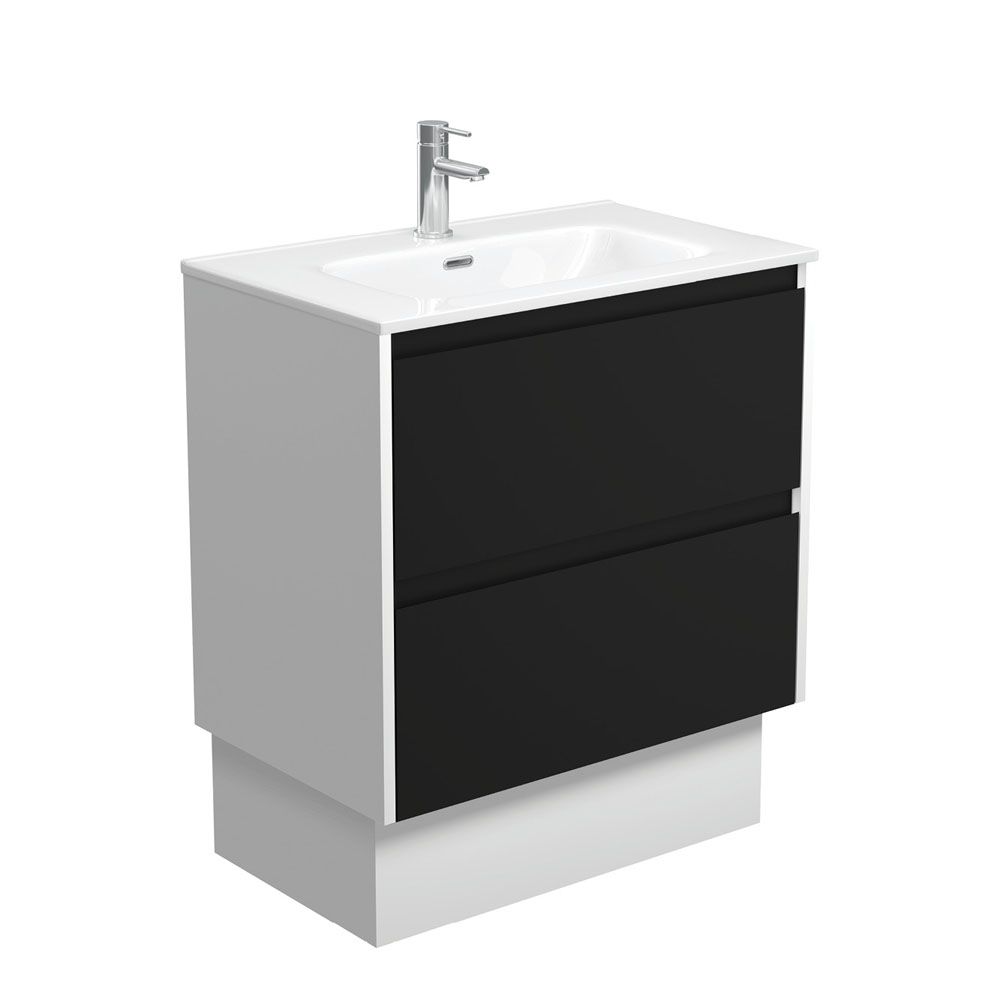 Joli Amato 750 Satin Black Vanity On Kick, Satin White Panels by Fienza